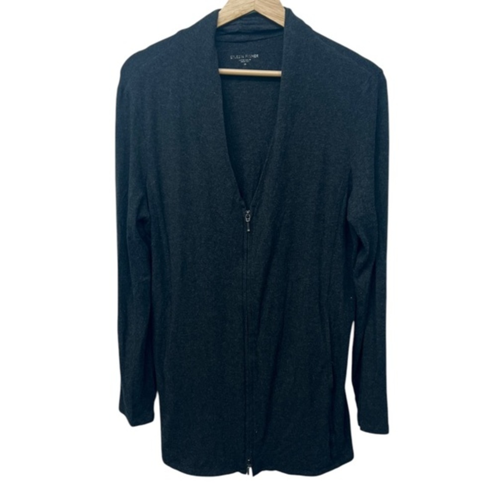 Eilene Fisher Gray Tunic Style Sweater 3/4 Zip Size Medium